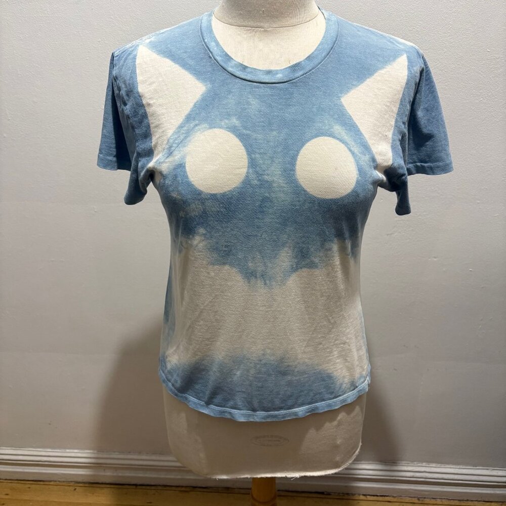 Creatures Of Comfort short sleeve tee in blue on white batik tie-dye print